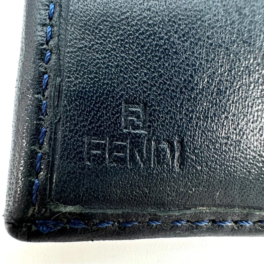 FENDI Wallet Trifold Purse Zucca Leather Brown/ Navy Authentic - Picture 8 of 13